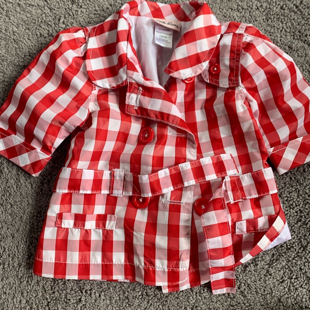 Little Lass red gingham jacket 12m